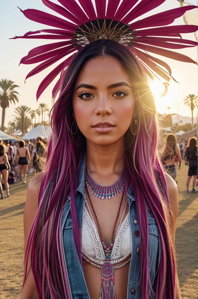 Create an image inspired by a Coachella-style festival and that has a vanishing point