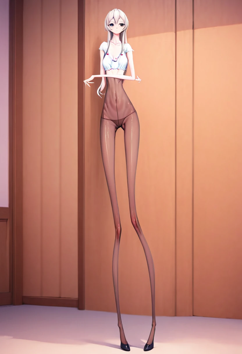 Very very thin anorexia long elongated body. very thin, and unreal very longest skinny legs in pantyhose. very beautiful cute real face, позирует стоя в саду роз
