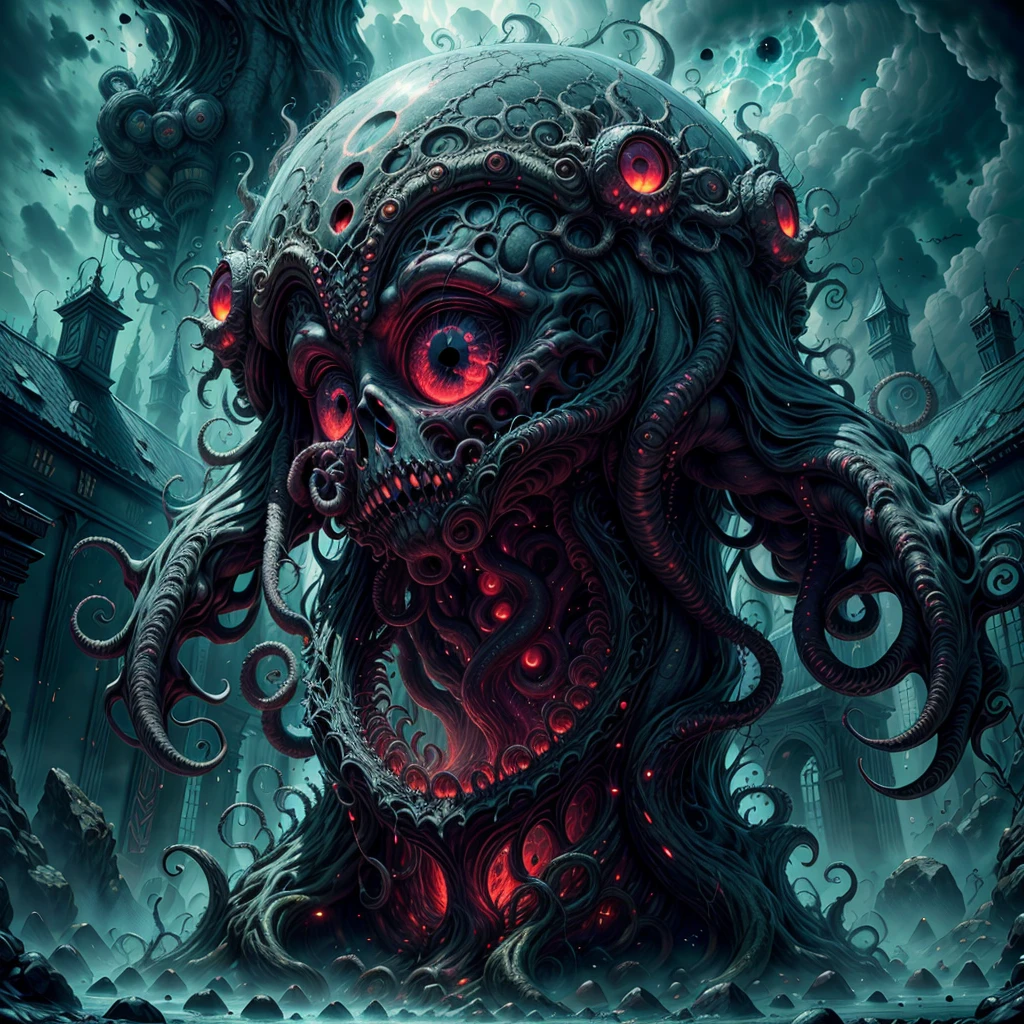 (best quality,4k,8k,highres,masterpiece:1.2),ultra-detailed,(realistic,photorealistic,photo-realistic:1.37),eldritch eye monster,(a floating sphere glowing eye), lots of tentacles, HP.lovecraft style, eerie atmosphere, ancient horror, dark, mysterious, twisted beings, ominous, cosmic horror, otherworldly, surreal, eldritch entities, grotesque, disturbing, inscrutable, tentacle-covered, abyssal depth, macabre, unearthly presence, supernatural, spectral, indescribable horror, haunting, nightmare-inducing, ethereal light, arcane symbols, eldritch essence, eerie glow, monstrous proportions, shifting shadows, eldritch abomination, tentacle tendrils, unknowable secrets, madness-inducing gaze