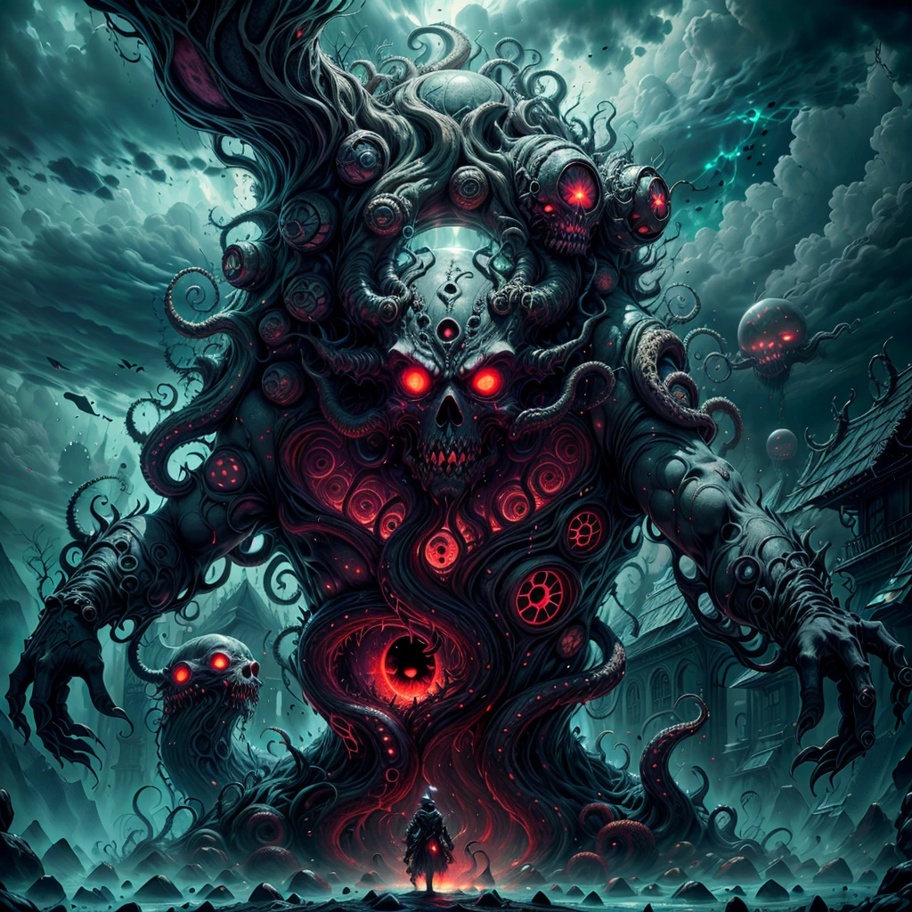 (best quality,4k,8k,highres,masterpiece:1.2),ultra-detailed,(realistic,photorealistic,photo-realistic:1.37),eldritch eye monster,(a floating sphere glowing eye), lots of tentacles, HP.lovecraft style, eerie atmosphere, ancient horror, dark, mysterious, twisted beings, ominous, cosmic horror, otherworldly, surreal, eldritch entities, grotesque, disturbing, inscrutable, tentacle-covered, abyssal depth, macabre, unearthly presence, supernatural, spectral, indescribable horror, haunting, nightmare-inducing, ethereal light, arcane symbols, eldritch essence, eerie glow, monstrous proportions, shifting shadows, eldritch abomination, tentacle tendrils, unknowable secrets, madness-inducing gaze