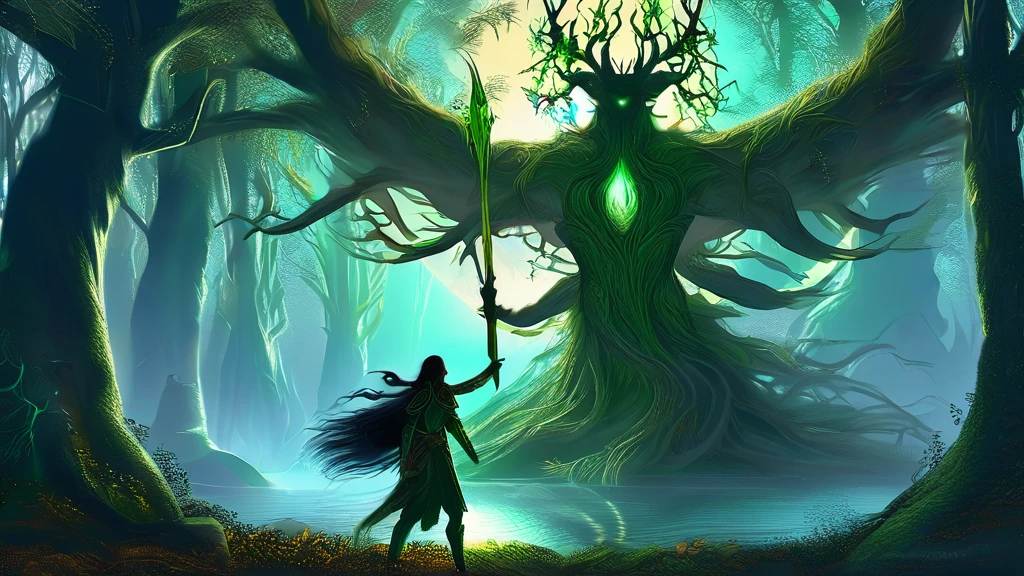 Under the ancient canopy of the Whispering Woods, two elven siblings stand as the eternal guardians of their mystical realm. The boy, with his short, tousled hair the color of autumn leaves, and the girl, with her long, flowing tresses reminiscent of moonlight on water, embody the ethereal beauty and strength of the elven race.

Clad in intricately crafted leather armor adorned with symbols of the forest, they move silently through the twilight shadows, their keen eyes ever watchful for intruders. The boy carries a finely carved bow, its string taut with readiness, while the girl wields a slender, gleaming dagger, the blade humming with ancient enchantments.

The forest around them is alive with the murmurs of hidden creatures and the rustling of unseen entities. Gnarled roots twist like serpents beneath the mossy ground, and the air is thick with the scent of damp earth and wildflowers. In the distance, the glow of bioluminescent fungi casts an eerie light, illuminating their path.

These siblings are the keepers of the woods, sworn to protect the ancient secrets and sacred groves from the encroaching darkness. As night falls and the forest whispers tales of forgotten magic and lurking dangers, they stand resolute, ready to defend their home against any who dare to threaten its sanctity.

In this medieval dark fantasy, the bond between the elven brother and sister is as unyielding as the ancient trees they guard, their destiny intertwined with the very soul of the forest they cherish."

