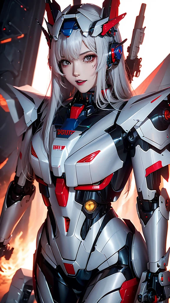 rough skin, Super detailed, advanced details, high quality, 最high quality, High resolution, 1080P, Hard disk, beautiful,(Gundam),Beautiful cyborg woman,Mecha Cyborg Girl,battle mode,Mecha body girl,She wears a futuristic Gundam mecha,full body shot