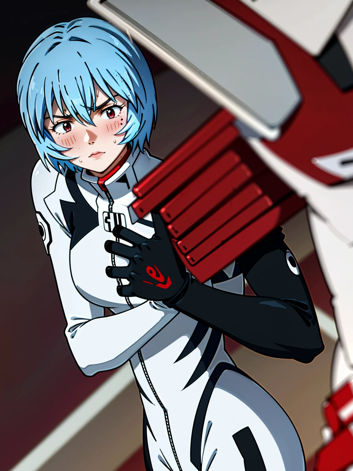 ((Highest quality, 8k wallpaper)),(masterpiece, Highest quality),Very detailed,High resolution,(Official Art:1.3),(((Anime screenshots,Black outline))),One girl,alone, Break mer1,(Rei Ayanami {Neon Genesis Evangelion,}1.2),masterpiece, best quality, outdoor, 1girl, Solo,red eyes,short hair,blue hair, (White plug suit:1.4), skin tight,defeat, closed eyes, tears, damaged, protecting, violence, pain, (((scratch, bruise, bloody face, unconscious, exhausted, bloody clenched hands, motion blur, face smack, face punch, punching another's face, coughing blood, punched:1.8))), {messy hair, wet hair, tired hair, raised eyebrows, heavy breathing, steaming body, wet, sweat, Sweatdrop, sweaty clothes, very sweaty, stained clothes, wince, sleepy, turn pale}, official style, very aesthetic, best quality, intricate, overall detail, sick, blush, cowboy shot, dark background, straight-on, intricate, hyper-detailed, 100-layer, amazing quality, excellent, {{{{ultra-high resolution}}}}, {{{hi-vision anime}}}, hot, nsfw, from side,