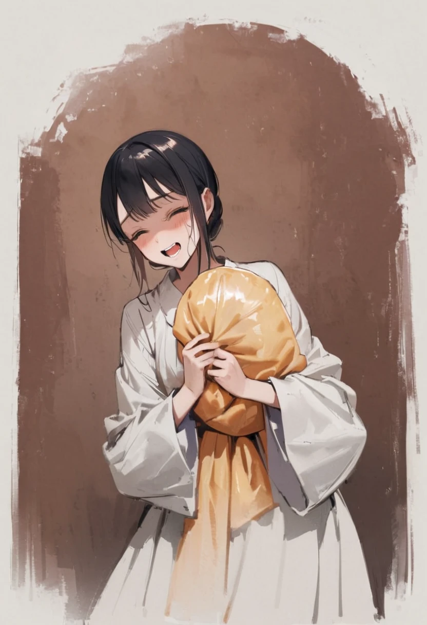 Zashiki-warashi、scared、Laugh eerily、That&#39;s horrible、Japanese style、Haunted House、darkness、Late Night、kimono、Bob、Girl、Girl、Younger、Baby Face、flat chest、Black Long Hair、Dynamic Angle、Eyes open、Flower Hair Ornaments、Tension
