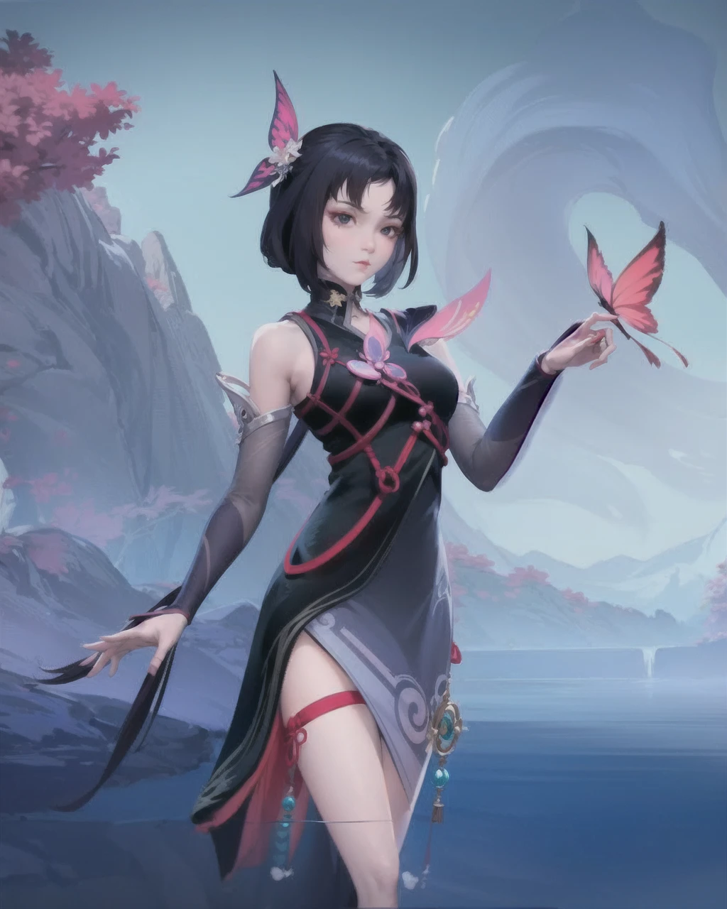 best quality ,masterpiece, illustration, an extremely delicate and beautiful, extremely detailed ,CG ,unity ,8k wallpaper, Amazing, finely detail, masterpiece,best quality,official art,extremely detailed CG unity 8k wallpaper,absurdres, incredibly absurdres, huge filesize , ultra-detailed, highres, extremely detailed,beautiful detailed girl, extremely detailed eyes and face, beautiful detailed eyes,light on face,(Hanfu:1.1),1girl, full body,full-body shot, ru_qun
