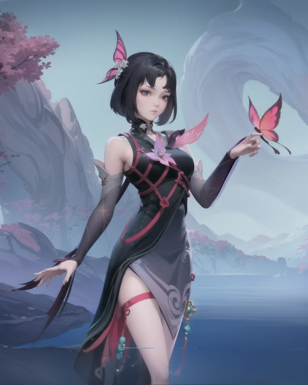 best quality ,masterpiece, illustration, an extremely delicate and beautiful, extremely detailed ,CG ,unity ,8k wallpaper, Amazing, finely detail, masterpiece,best quality,official art,extremely detailed CG unity 8k wallpaper,absurdres, incredibly absurdres, huge filesize , ultra-detailed, highres, extremely detailed,beautiful detailed girl, extremely detailed eyes and face, beautiful detailed eyes,light on face,(Hanfu:1.1),1girl, full body,full-body shot, ru_qun