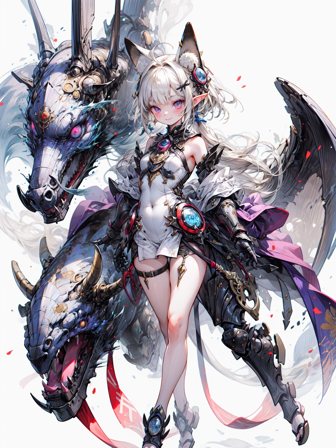 (masterpiece, Highest quality, Highest quality, beautifully、beautiful:1.2), (One Girl:1.3), original, High resolution, small, Very detailed, Detailed Background, Cinema Lighting, shape, alone, , Active Pause, (Japan Themes:1), Divinity, Light, hair ornaments, Warrior, Warrior armor, whole body,  Android Seam, Wooden body, Shingard, Blake、（Dark Elf), (1 Girl), alone, 優しいsmile、Perfect Face, Get used to it, Ahoge, ((Long Hair:1.2)), [[Messy Hair]], Shiny blonde white hair, Purple eyes, Variegated eyes, Colorful Hair, Shining Eyes, (eyelash, eye shadow, pink eye shadow), bright, smile, Design Art：Haruhiko Mikimoto, by Kawashi, By Yoshitaka Amano, （Dark brown skin）