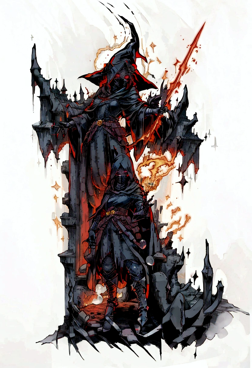 a woman in a black robe and red cape is standing with her hands out, female occultist, dark robed witch, dark sorceress fullbody pose, wearing cultist red robe, evil sorceress witch, evil sorceress, wearing black sith robes, wearing dark robe, dark sorceress full view, ww 1 sith sorcerer, dark background