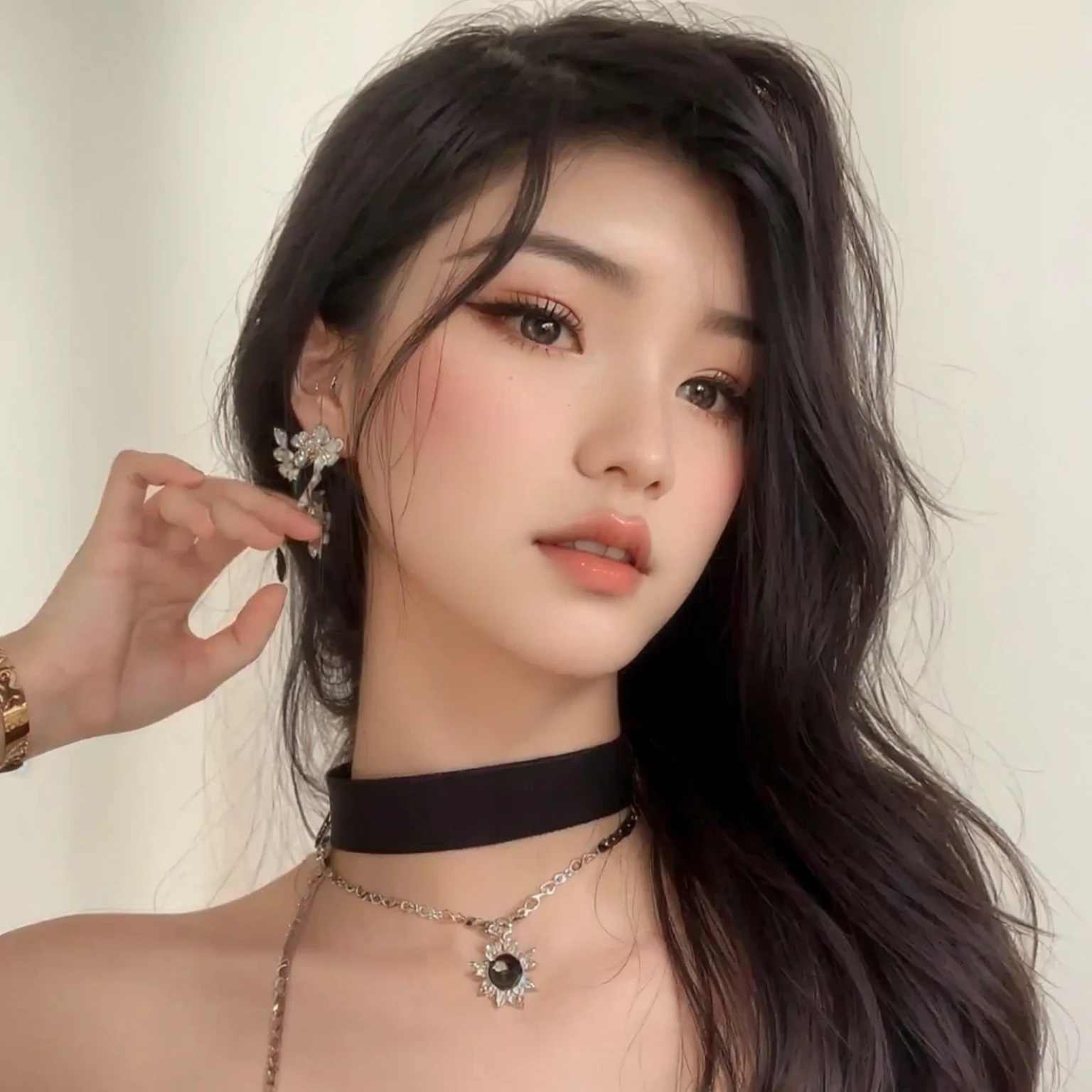 A closeup of Shuhua wearing a choker and choker, a young asian woman, an asian woman, gongbi, Xision Wu, beautiful chinese model, beautiful south korean woman, beautiful asian girl, 18 years, Beautiful young Korean woman, Julia Gorokhova, beautiful asian woman, Chinese girl, beautiful young asian woman, Shuhua de g idle
