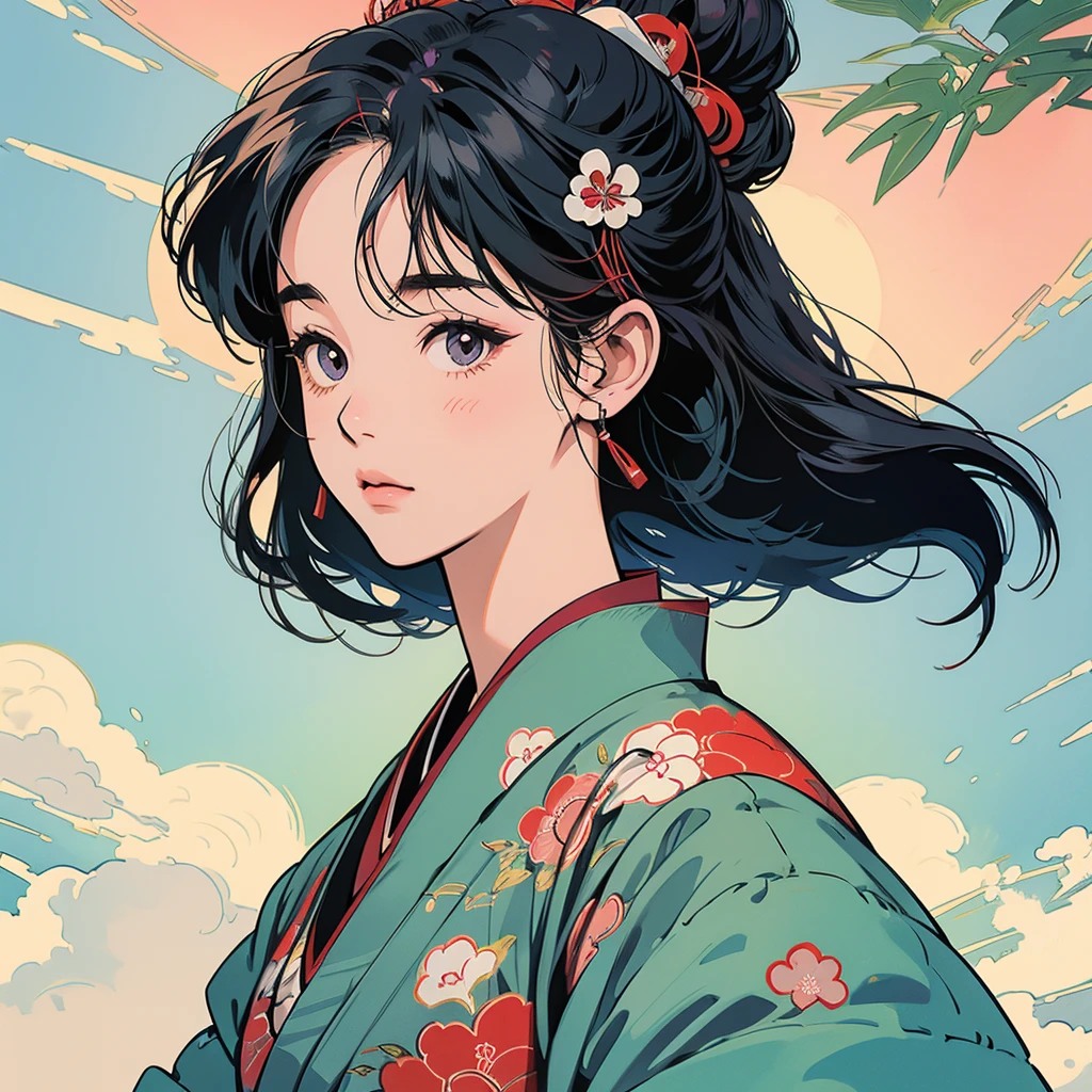 Illustration Style、Showa anime、ukiyo-e、((girl))、Tokyo、Soft Touch、((Modern))、winter、High resolution, samba, latina