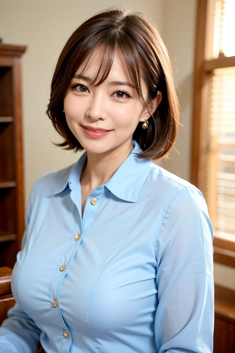 Mature Woman , Highest quality, employment, Detailed face , blouse , smile