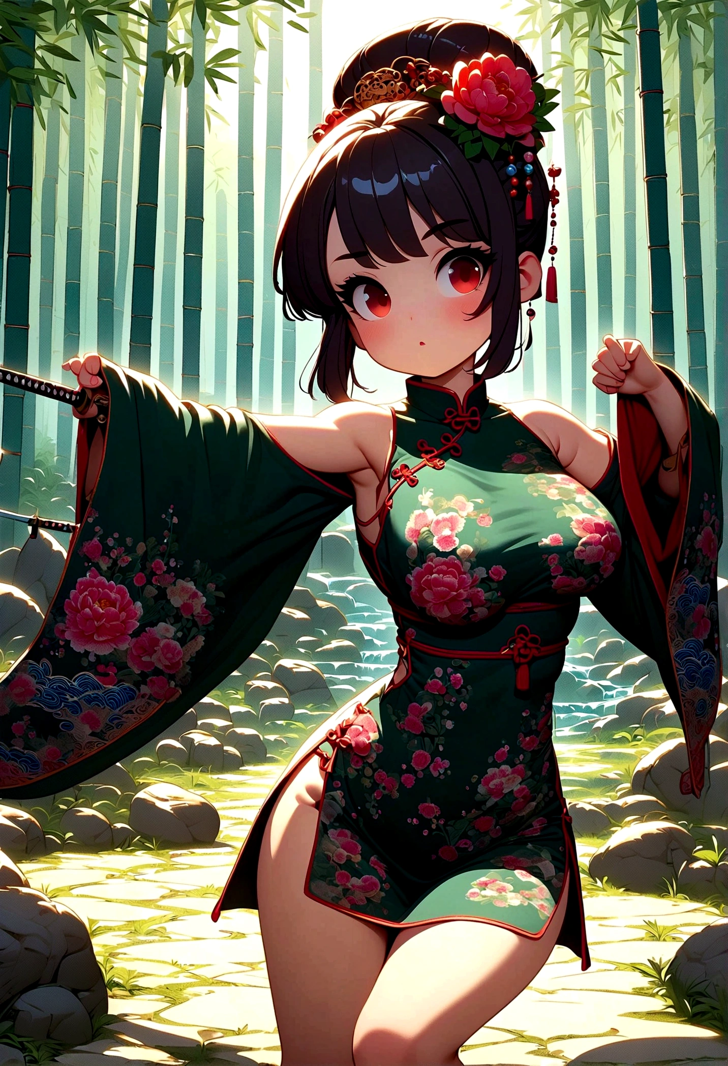 (Very detailed CG unity 8k wallpaper), (Very detailed), masterpiece, Highest quality, Japan, short hair, Mid-chest, China dress, Looking at the audience, Thigh Gap,Cat ear
