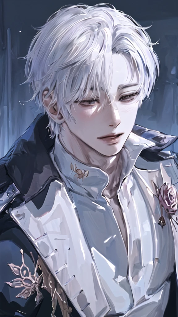 anime boy with white hair and black jacket , boy with white hair, detailed portrait of anime girl, from the front line of boy, semirealistic anime style, amazing anime face portrait, beautiful anime portrait, perfect white haired boy , fine details. girl front line, realistic anime art style, made with anime painter studio, portrait anime boy, anime realism style, white haired,ยิ้ม,ยืนเต็มตัว,เห็นทั้งตัว