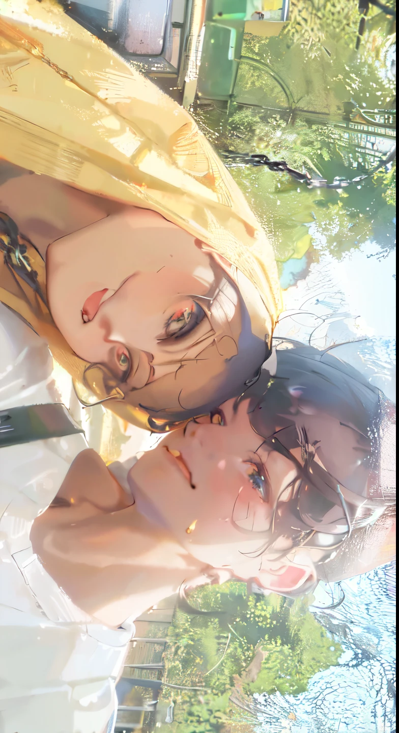 1girl, jacket, rain, outdoor, hoodie, open jacket, chain, backpack, looking at another, messy hair, trending on artstation, 8k resolution, highly detailed, anatomically correct, sharp image, digital painting, concept art, trending on pixiv, style of makoto shinkai,