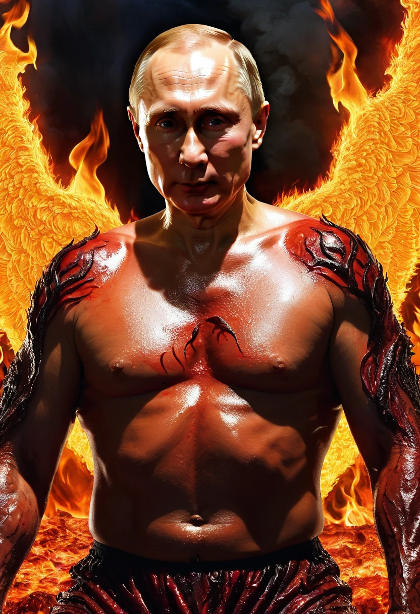 Vladimir Putin in hell, Torment, flames, features, Satan, Realism, 