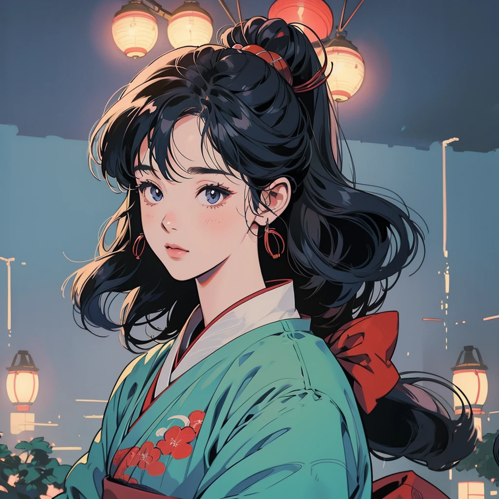 Illustration Style、Showa anime、ukiyo-e、((girl))、Tokyo、Soft Touch、((Modern))、winter、High resolution, samba, latina,Rainy night,Tokyo
