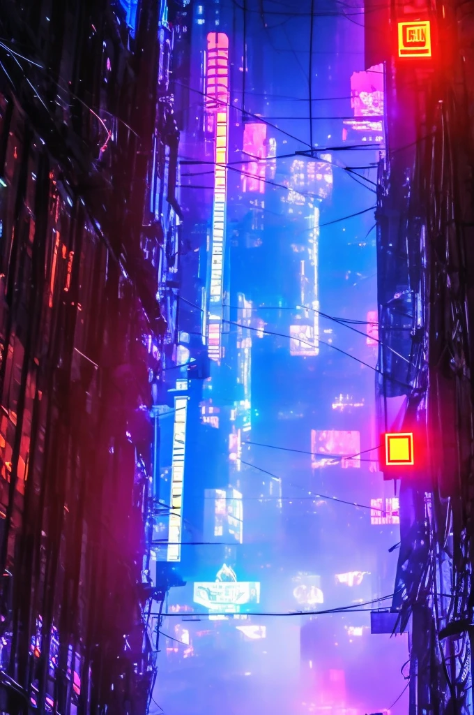 Empty city at night with lots of lighting, a person from the back in a black jacket written "Espacial Drich", some buildings in the background and a spaceship flying in the sky