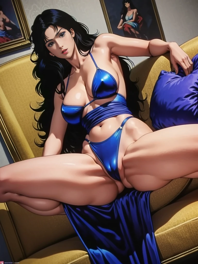 ((masterpiece)), Highest quality, Very detailed, Absurd, 8K, wonderful, Very detailed, The finer details, Browsing Caution, (Very complicated:1.2), (Very delicate), Very detailed, RuiKisugi, 1 Female, Long Hair, Wavy Hair,Voluminous Hair ,Black Hair, eyelash, blue eyes, lipstick, One girl, (whole body:1.2), (Finding_stance:1.3), Very detailed face, Nice fine detail, Perfect Eyes, Fascinating eyes, Beautiful attention to detail, Small Mouth, Fascinating_smile, Mature Woman, Mature Woman, Body with nine heads, thin, compensate, Big Breasts, (museum:1.3), (Urzan-6500-v1.1), Detailed fingers, Perfect hands, Length 180cm,Small face,sweating, Soft thighs,Sexy legs,(Long legs:1.2),Sexy ass, Big Hips,Cleavage,Open the chest,Angle from below,(Low angle shot:1.1),((Amazing orgasm)),赤いlipstick, whole body写真撮影,大きなSexy ass, Perfect Body Proportions, Slim waist,Nipples visible,Tight waist,(Long legs:1.2),Wearing high heels,Shiny skin,Sitting on sofa with legs spread,Black Micro Bikini、(Rope Bondage:1.3),((Both wrists tied above the head)),((Show both armpits)),((Spread your legs out to the sides)),((Raise both legs high)),((Spread your legs in a V-shape)),((Show the soles of your feet)),Tied up woman,Tied up with rope, Tightly bound, Hands tied, Her body was tied with ropes,(Fully expose your thighs to the viewer:1.6),Beautiful Hands, Pay attention to her beautiful legs, Cleavage,Open the chest,anime,G-Cup,Tears in the afterlife,Rui Kisugi,Rui Kisugi,