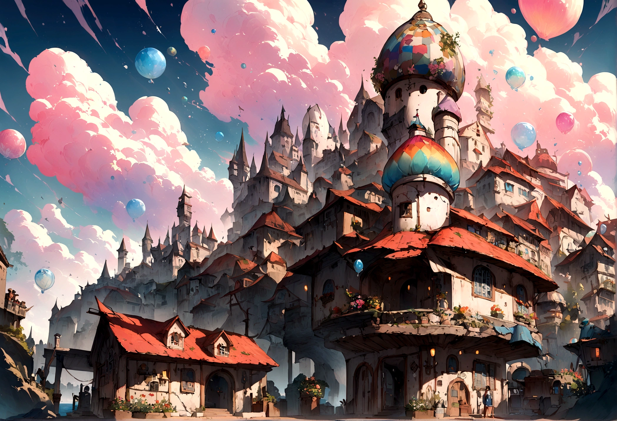 color (Dream Story: 1.2), (Hayao Miyazaki style), (irregular buildings, Things that float on the sea), Patchwork hat, Floral decoration, Light, Concept drawing inspired by Andreas Rocha, Artstation Contest Winners, Dream Story-Kunst, (an underwater city), Ross Tran, Lightシャフト, Realistic lighting, masterpiece, high quality, Beautiful graphics, High level of detail, masterpiece, high quality, Beautiful graphics, High level of detail, --v6
