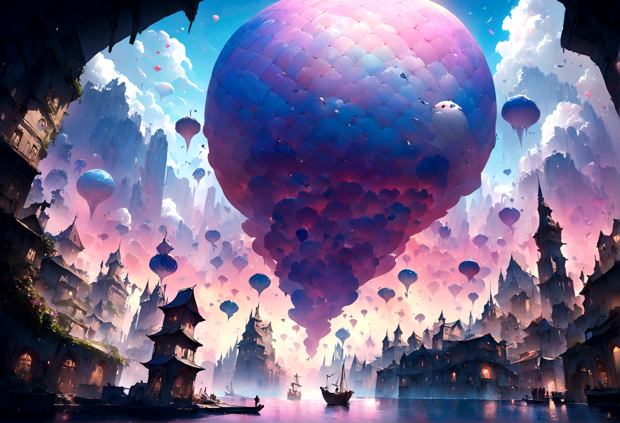 color (Dream Story: 1.2), (Hayao Miyazaki style), (irregular buildings, Things that float on the sea), Patchwork hat, Floral decoration, Light, Concept drawing inspired by Andreas Rocha, Artstation Contest Winners, Dream Story-Kunst, (an underwater city), Ross Tran, Lightシャフト, Realistic lighting, masterpiece, high quality, Beautiful graphics, High level of detail, masterpiece, high quality, Beautiful graphics, High level of detail, --v6