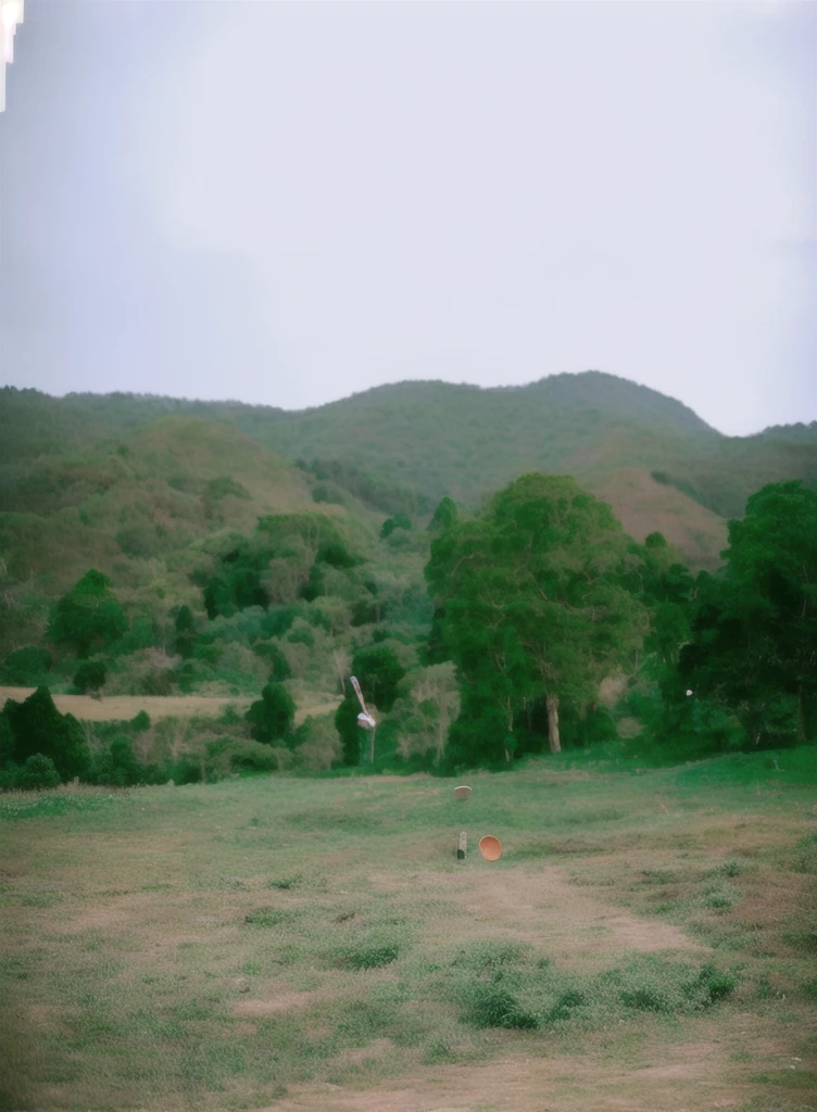 there is a man that is standing in the grass with a frisbee, hills in the background, landscape in background, hill with trees, jungle in background, trees in background, jungles in the background, landscape 35mm veduta photo, moutain in background, landscape photograph, landscape view, trees in the background, far away landscape shot, trees in foreground