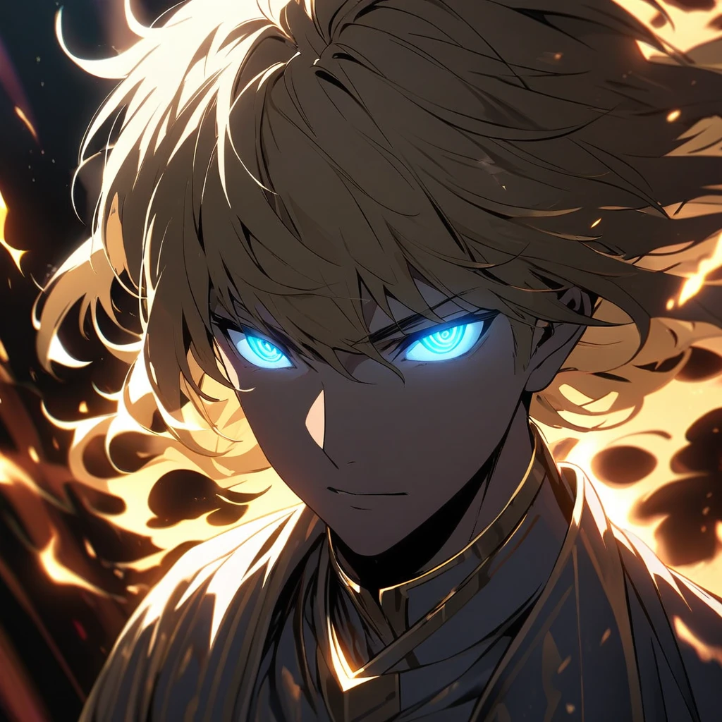 male, solo, handsome, blond hair, god, god eyes, glowing eyes, light, aura, holo, golden