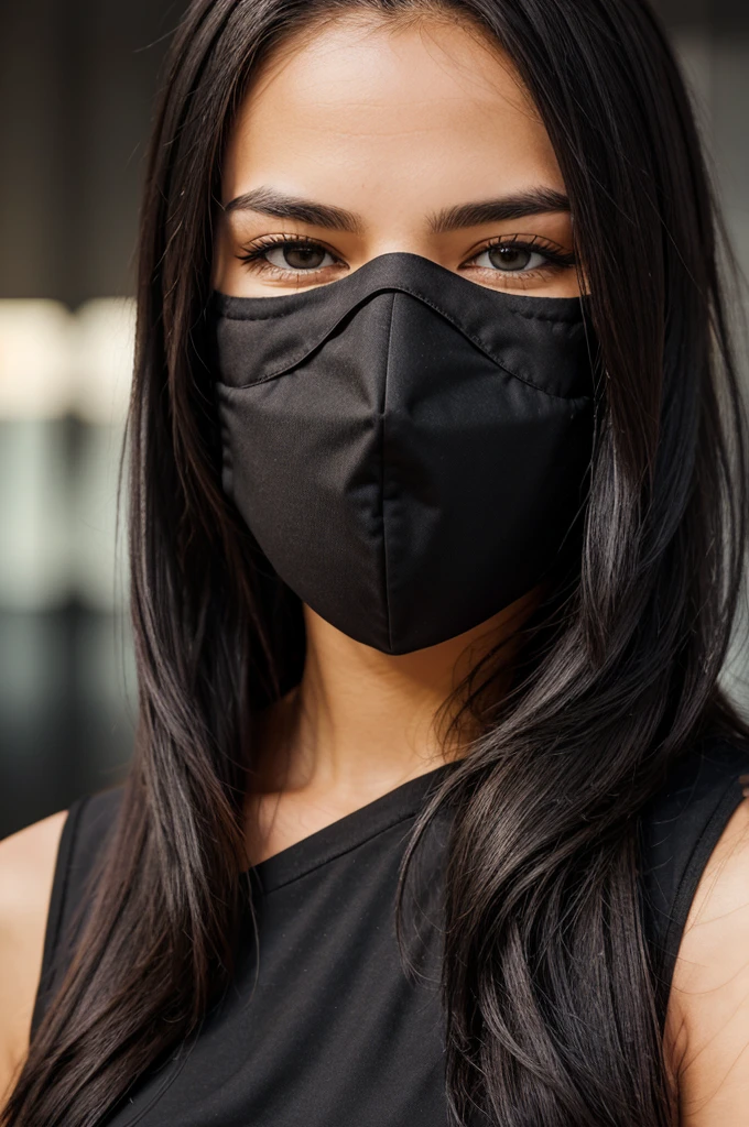 Create a hacker mask in all black colour and with golden detailing 