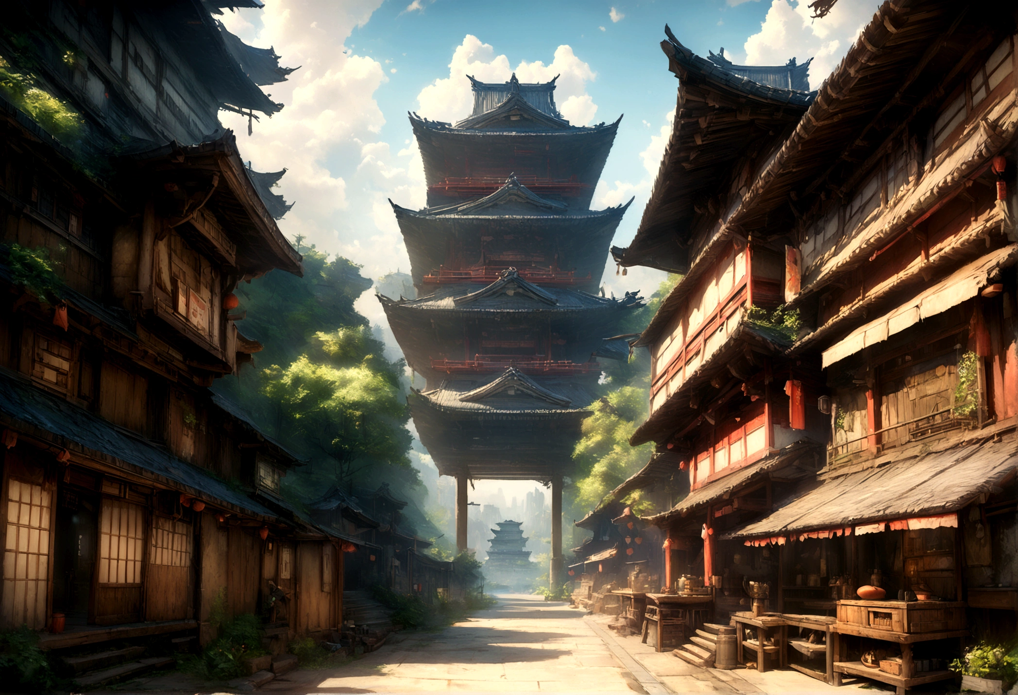 Realistic cinematic photos of old Japan，Wonderful cityscape, Ultra HD, Realistic, Vibrant colors, Very detailed, UHD Drawings, Perfect composition, Beautiful and sophisticated、Highly detailed Octane renderings are trending on Art Station, 8K, Photorealistic concept art, Perfect cinematic light with soft, natural volume