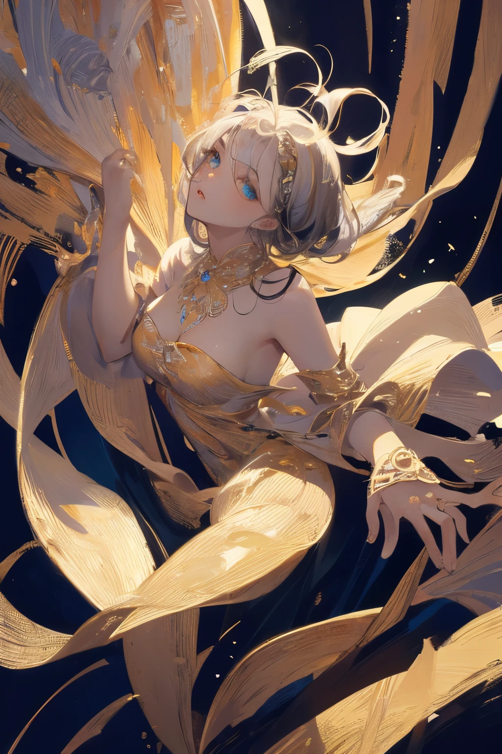 ((masterpiece, superb, Very detailed, high resolution)), Solitary, beautiful girl, Bright Eyes, Perfect eyes, , Black and white gold theme,