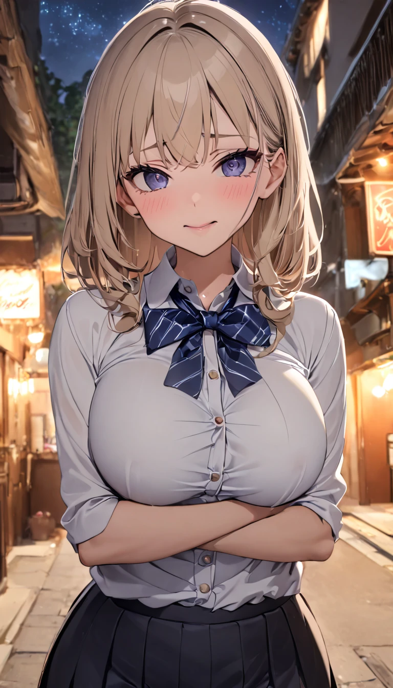 Cinema Lighting、Highest quality、Residential area at night、high school girl、Large Breasts、Pink nipples、(Kitagawa.Marine)、orgasm、Embarrassed、Upper Body、My chest is bouncing up and down violently、Leaning forward、(Angle from directly below:1.3)、