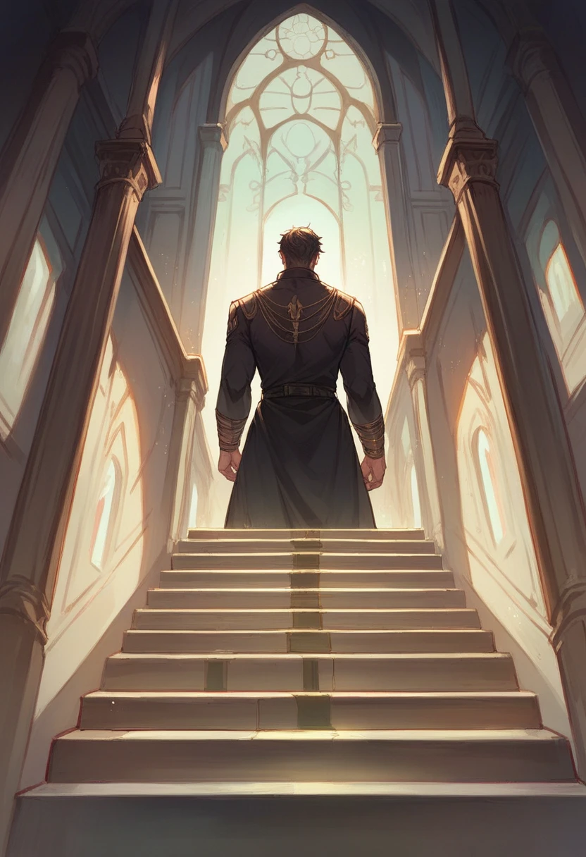 Highest quality　Back view of the Black Prince　Background、Stairs leading to the gates of Valhalla