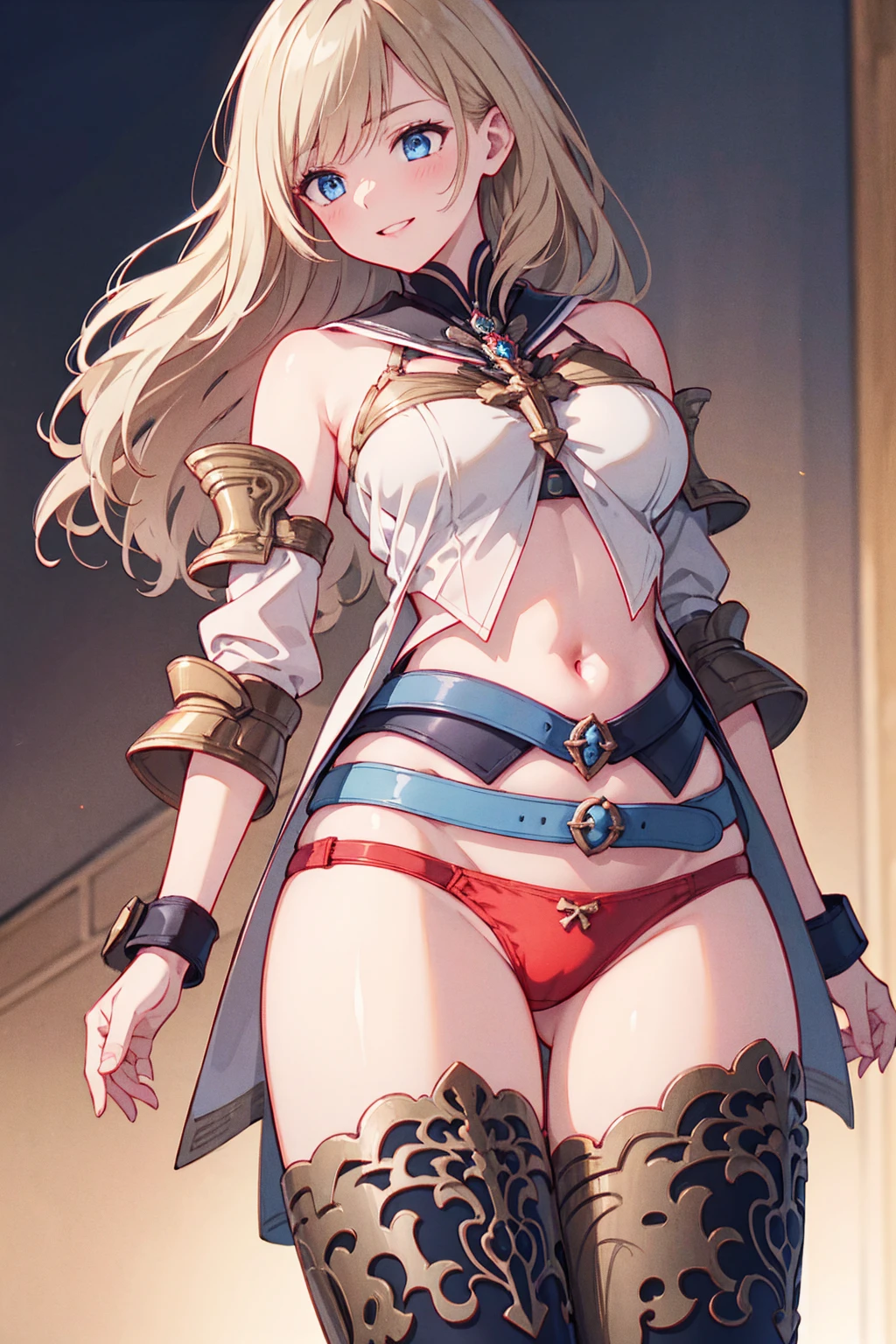 (masterpiece, Highest quality), Intricate details, One Girl, Age 25,Mature Woman,Queen, blonde, blue eyes, Crown, Shadowed face, Looking down, From below, Wicked Smile, anger, armor, cross, rope,Bondage,Scapula, skull, Cowboy Shot, Pelvic Curtain, Huge ((Very accurate and detailed)) ((High resolution),Red Micro Panties,Browsing Caution,