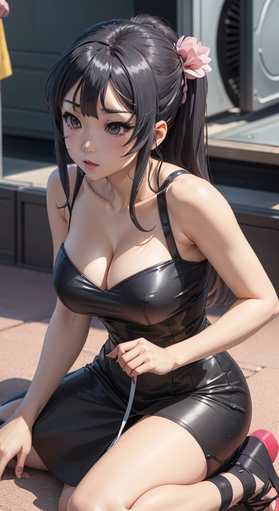 mai sakurajima laying on the ground with her legs crossed, seductive anime girl, big boobs  anime girl wearing a black bunny outfit,  attractive anime girl, cute anime waifu in a nice dress, (anime girl), anime best girl, an anime girl, , anime girl, anime waifu, smooth anime cg art, pretty anime girl