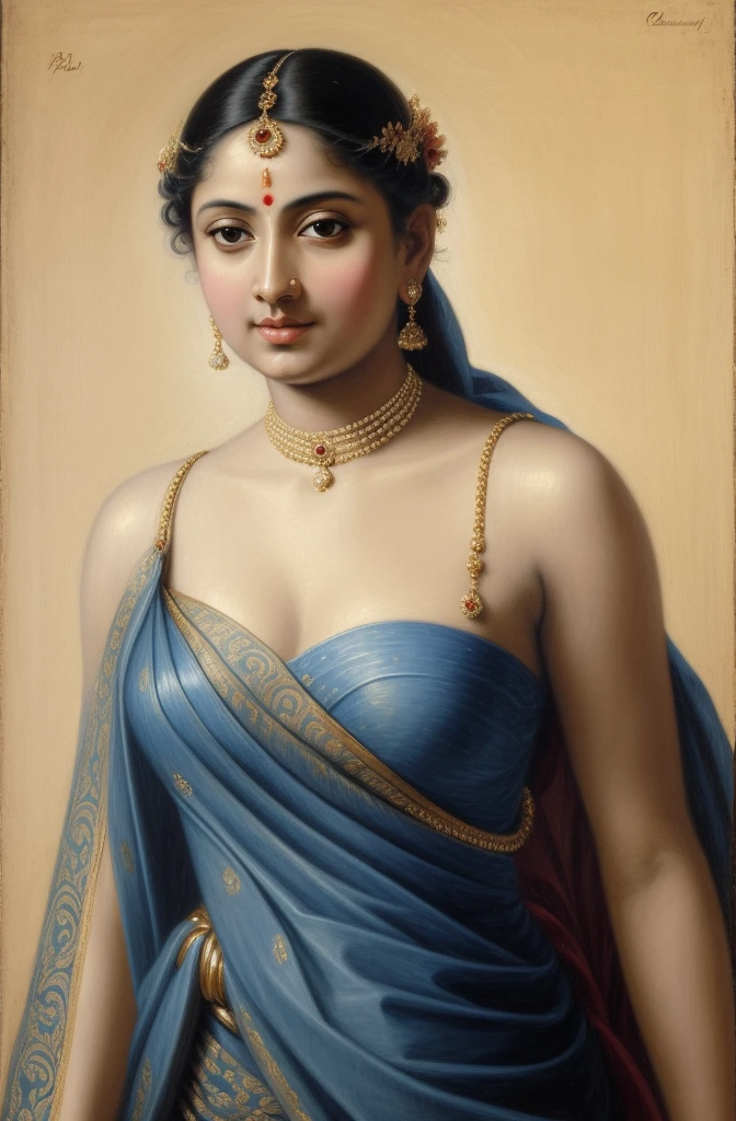 Beautiful Indian Woman, wearing saree, sari Beauty, gorgeous, Apsara, Maharani, royal queen woman, nymph from Hindu Mythology, pierced eyes, Urvashi, matchless beauty, Highly detailed, Oil Painting by Peter Paul Rubens inspired by Raja Ravi Varma, Matchless beauty, captivating, gorgeous, heavenly beauty, celestial beauty, by Peter Paul Rubens, 13, realistic, hyper realistic, micro details, incredible artwork, insane details, ultra High resolution, 8k, 32k,  acrylic on canvas, intricate, flawless, detailed, detailed face, detailed eyes, masterpiece, by Peter Paul Rubens, by Caravaggio, by William Adolphe bouguereau, perfect face, perfect body, beautiful art, realism, baroque, renaissance Art, highly textured, beautiful eyes, uhd, best quality,