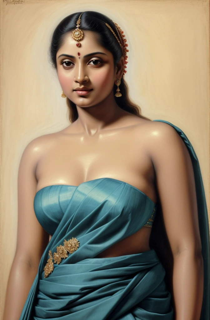 Beautiful Indian Woman, wearing saree, sari Beauty, gorgeous, Apsara, Maharani, royal queen woman, nymph from Hindu Mythology, pierced eyes, Urvashi, matchless beauty, Highly detailed, Oil Painting by Peter Paul Rubens inspired by Raja Ravi Varma, Matchless beauty, captivating, gorgeous, heavenly beauty, celestial beauty, by Peter Paul Rubens, 13, realistic, hyper realistic, micro details, incredible artwork, insane details, ultra High resolution, 8k, 32k,  acrylic on canvas, intricate, flawless, detailed, detailed face, detailed eyes, masterpiece, by Peter Paul Rubens, by Caravaggio, by William Adolphe bouguereau, perfect face, perfect body, beautiful art, realism, baroque, renaissance Art, highly textured, beautiful eyes, uhd, best quality,