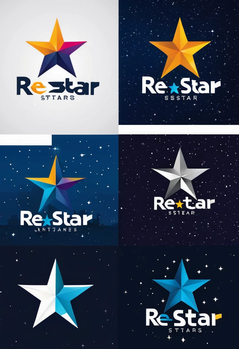 Here are five logo designs for the company "Re.StaR," each conveying the idea of launching stars in 2025 and capturing the moment when people achieve their dreams. Let me know if you'd like any adjustments or if there's a particular design you prefer!