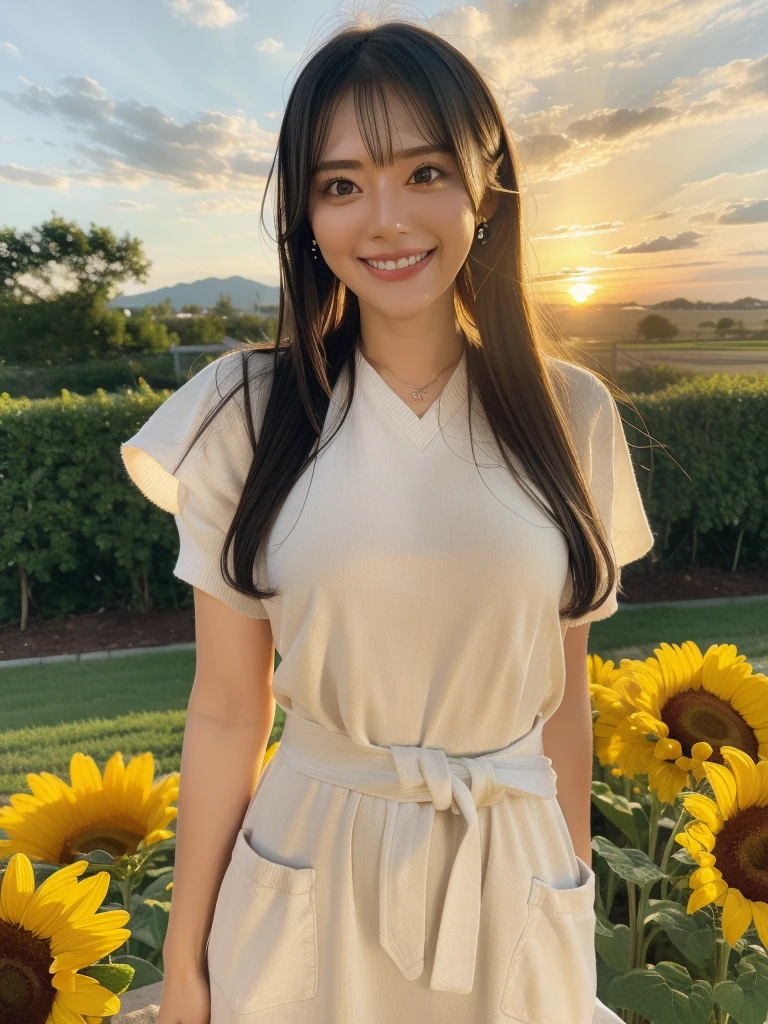 ((Highest quality、、masterpiece:1.3))、1 male、1 female,36 years old 39 years old、Shine the light on my face、Slim Beauty、Beautiful couple、Upper Body、smile、 (Slim face), (The body is スリム), (Brown Hair), (Shortcuts), テーブルのフルコースディナーとwine glass、Amazing view of the sunset sky and clouds、smileの美しさ、Wine bottle、sparkling wine、Long sleeve shirt、dress、White wine, red wine, wine glass, Beautiful fine grain, Depth f/2,saturation, High Contrast, Strong light and shadow,Moist Body:1.5、 texture、The hair is very shiny、