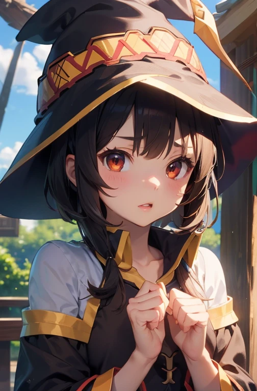 NSFW、Megumin、cute、hat、Wizard&#39;s Clothes、Nipples、pussy、(((Love juice)))、(((Sweat)))、hot summer、((Body odor))