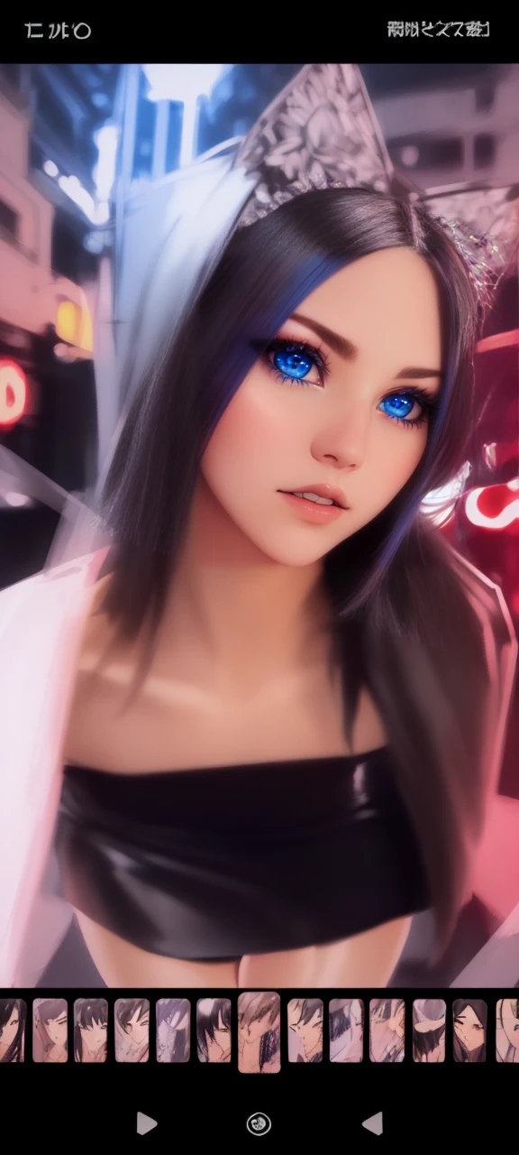 beautiful girl, ((standing:1.4)), (confident gaze:1.1), full body, short bright neon streaked black hair, ((realistic highly detailed eyes:1.4)), ((seductive pose:1.2)), black eyeshadow, (street style wear:1.2), ((short skirt)), ((knee high leather boots)), ((dark plain black background:1.4)), dark makeup, digital art, trending on artstation, highly detailed, fine detail, intricate, detailed facial features, sharp focus, smooth, aesthetic,
