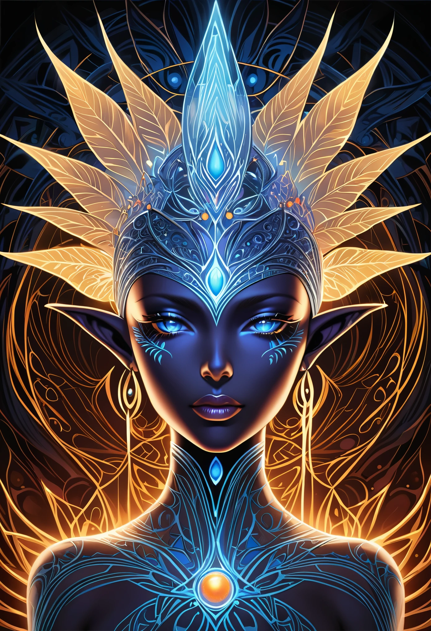 (in style of Nick Veasey:0.7),in style of Alex Grey,fantasty style dark elf,role conception,Upper Body