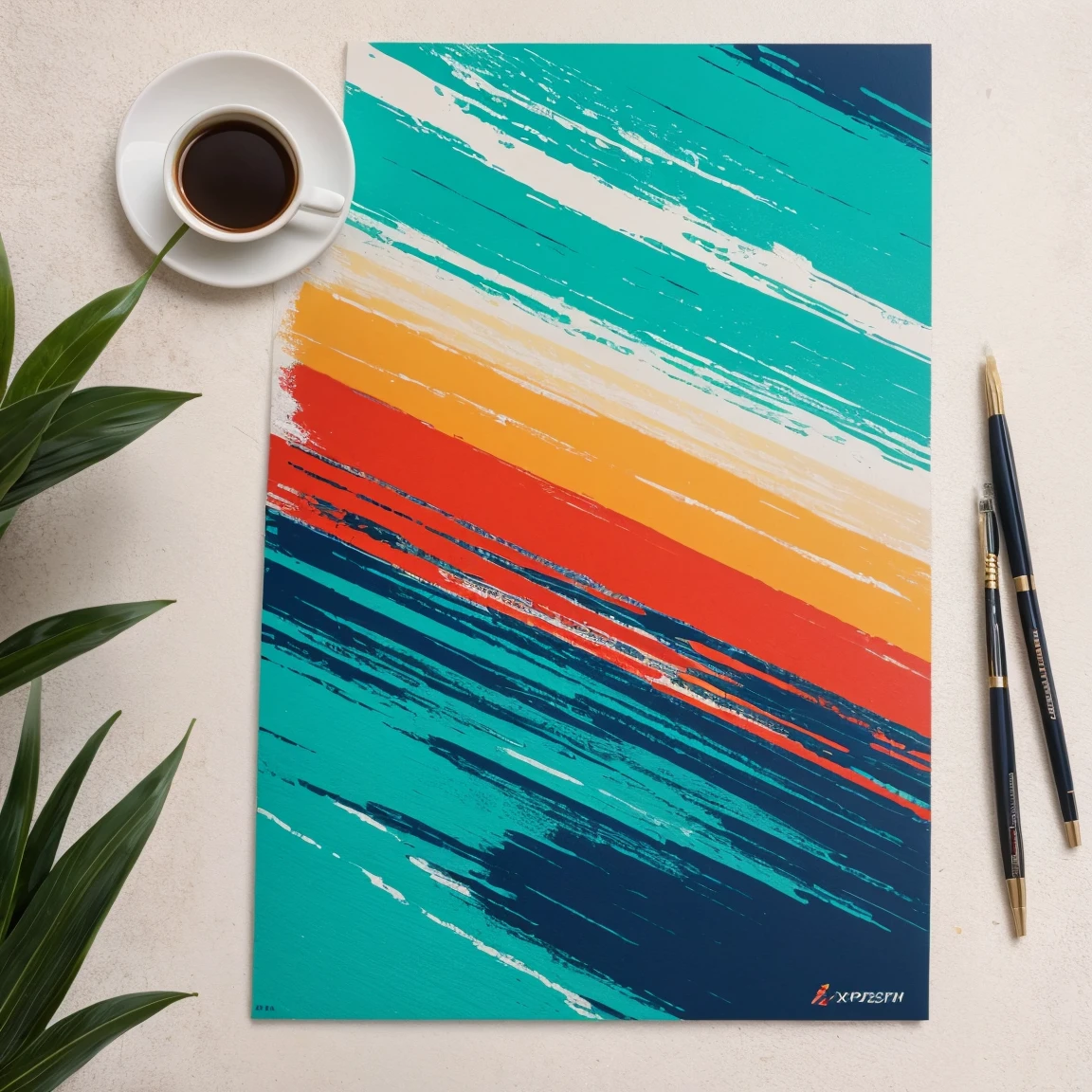 (expressionism artist:1.3), light sea green and orange colors art design, ideal for stickers, t-shirts, posters, thick wide brush strokes