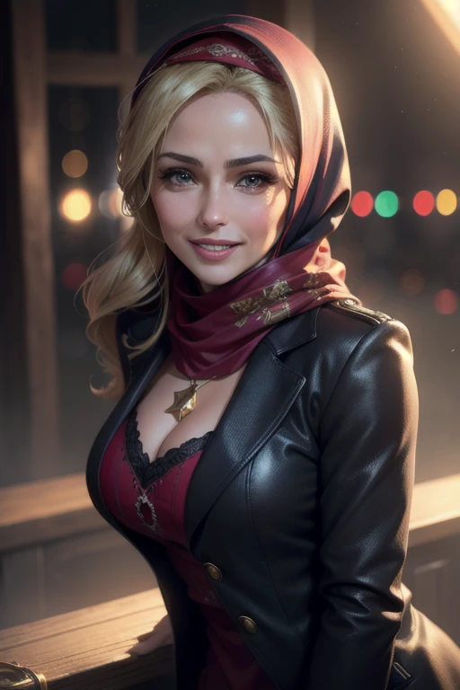 a gorgeous middle-aged busty woman, hijab, blazer, beautiful smile showing teeth, pov, lover, cinematic lighting, (best quality,4k,8k,highres,masterpiece:1.2),ultra-detailed,(realistic,photorealistic,photo-realistic:1.37),HDR,UHD,studio lighting,ultra-fine painting,sharp focus,physically-based rendering,extreme detail description,professional,vivid colors,bokeh,portrait,photorealistic,cinematic,dramatic lighting