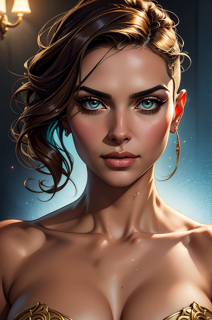 portrait of elegant beautiful Lebanon milf woman, Deepika Padukone, undercut hair, naked, cleavage, big buttock, perfect symmetric eyes, hyper realistic skin texture, realistic, award-winning photograph, rim ambient lighting, 8k, dslr, soft lighting, high quality, film grain, Fujifilm XT3, oil painting, heavy brushstrokes, paint drips, a breathtaking portrait of a Mozart, by Jeremy Mann, Carne Griffiths, Robert Oxley, rich, deep colors,layered image shaded by cells, golden ratio, award winning, professional,highly detailed, intricate, volumetric lighting, gorgeous, masterpiece, sharp focus, depth of field, perfect composition, award winner, artstation,