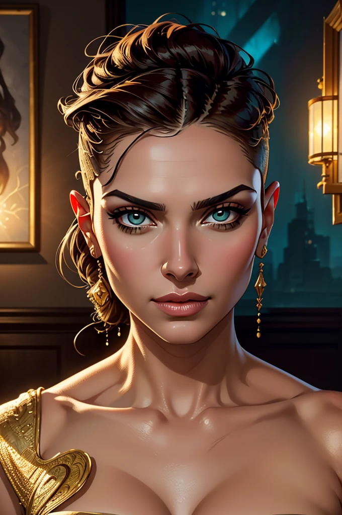 portrait of elegant beautiful Lebanon milf woman, Deepika Padukone, undercut hair, naked, cleavage, big buttock, perfect symmetric eyes, hyper realistic skin texture, realistic, award-winning photograph, rim ambient lighting, 8k, dslr, soft lighting, high quality, film grain, Fujifilm XT3, oil painting, heavy brushstrokes, paint drips, a breathtaking portrait of a Mozart, by Jeremy Mann, Carne Griffiths, Robert Oxley, rich, deep colors,layered image shaded by cells, golden ratio, award winning, professional,highly detailed, intricate, volumetric lighting, gorgeous, masterpiece, sharp focus, depth of field, perfect composition, award winner, artstation,