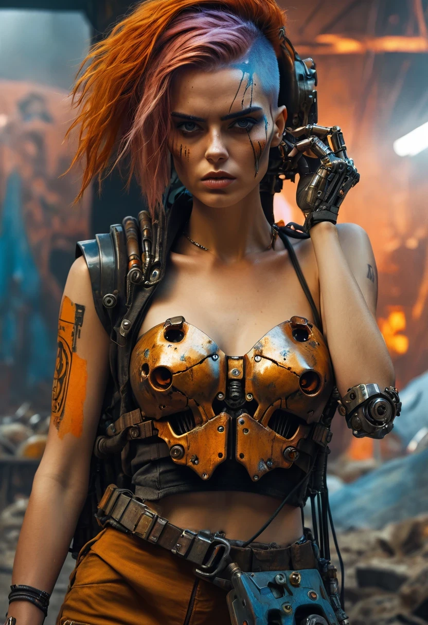 create an image demonstrating the style of ((Biopunk)) style, girl, enormous ????, hyper realism, 8k high definition, vibrant colors, sharp focus, insanely detailed