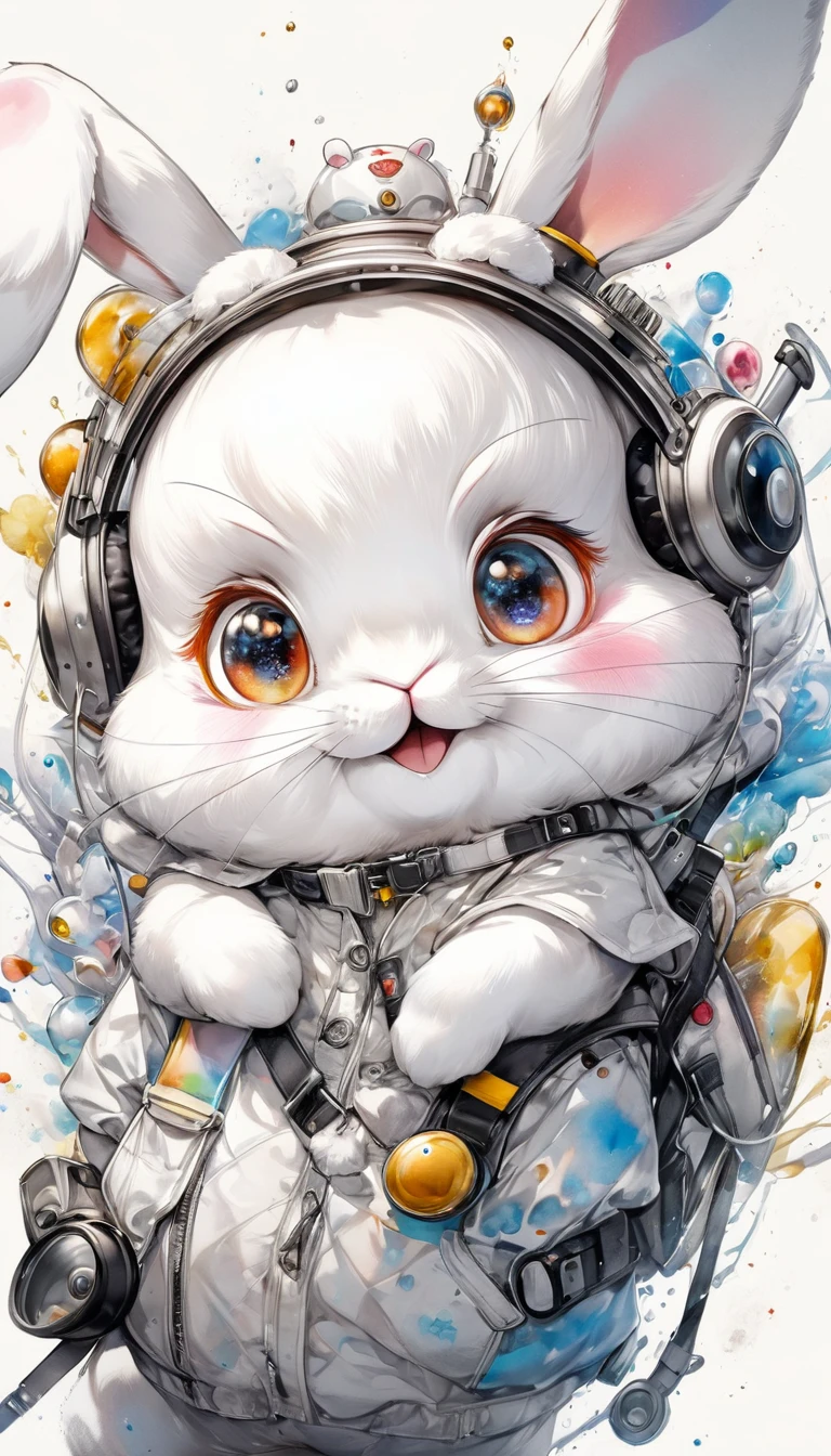 Highest quality, Super quality, 16K, Incredibly absurd, Very detailed, 2.5D, delicate and dynamic, A fusion of watercolor and oil painting, Mixing monochrome and color, Funny rabbit portrait, Cute face, Cute pose