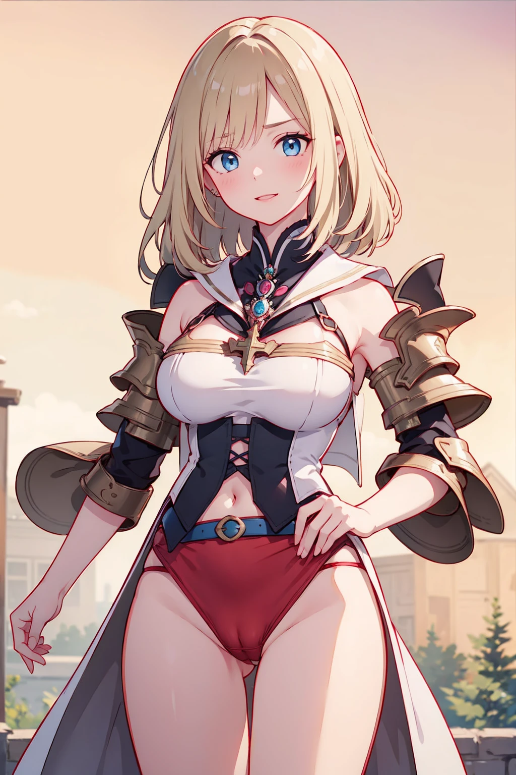 (masterpiece, Highest quality), Intricate details, One Girl, Age 25,Mature Woman,Queen, blonde, blue eyes, Crown, Shadowed face, Looking down, From below, Wicked Smile, anger, armor, cross, rope,Bondage,Scapula, skull, Cowboy Shot, Pelvic Curtain, Huge  ((Very accurate and detailed)) ((High resolution),{{{Green micro panties,cameltoe:1.5}}},Browsing Caution,