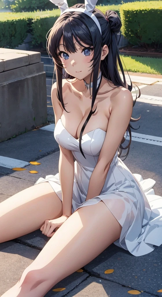 nude mai sakurajima laying on the ground with her legs crossed, nude ,seductive anime girl, big anime girl wearing a black bunny outfit, attractive anime girl, cute anime waifu in a nice dress, (anime girl), anime best girl, an anime girl, , anime girl, anime waifu, smooth anime cg art, pretty anime girl