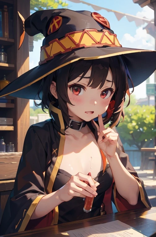 NSFW、Megumin、cute、hat、Wizard&#39;s Clothes、Nipples、pussy、(((Love juice)))、(((Sweaty)))、hot summer、((Body odor))、(((Masturbation)))、(((soaked)))