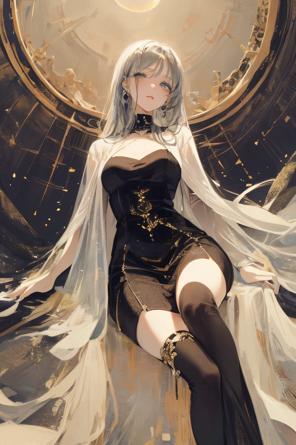 ((masterpiece, superb, Very detailed, high resolution)), solitary, beautiful girl, Bright Eyes, Perfect eyes, 15 years old, Black and white gold theme,